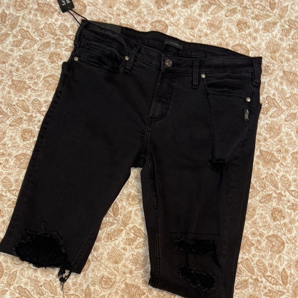 NWT Silver Jeans | Sz. 32 Women's Mid-Rise Black Skinny Jeans - Picture 7 of 12